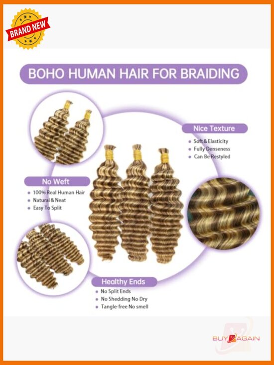 100G Human Braiding Hair Extensions Deep Wave Boho Braids 18inch No Weft